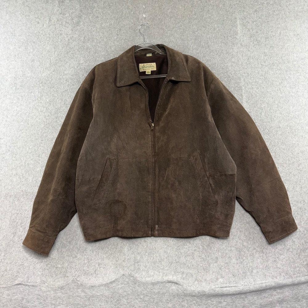 St Johns Bay Suede Leather Jacket 90s Mens Large Brown Vintage Full Zip Bomber